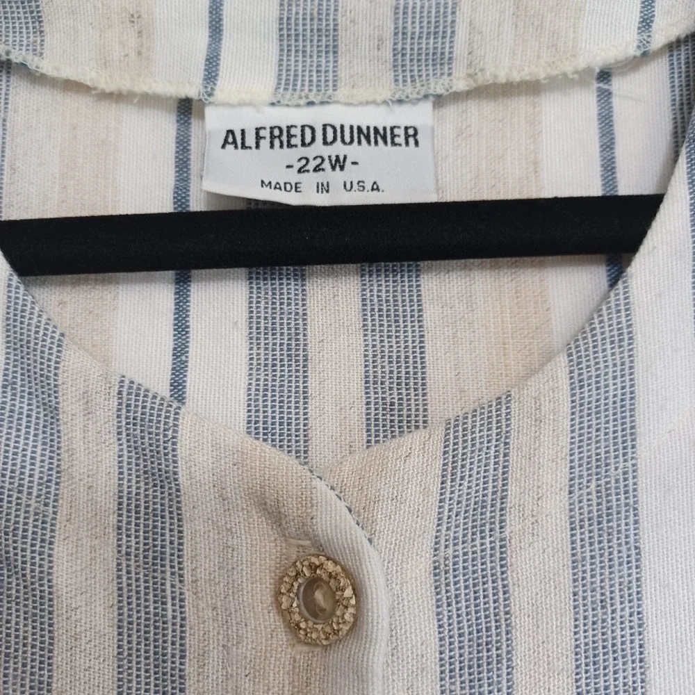 Alfred Dunner Tunic Womens 22W Linen Blend Striped Coastal‎ Relaxed Lagenlook